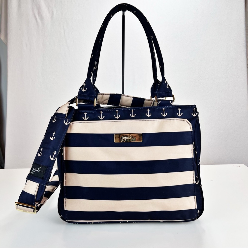 JuJuBe Diaper Bag Nautical Striped‎ w/Anchor Print Multi Compartment Baby Tote